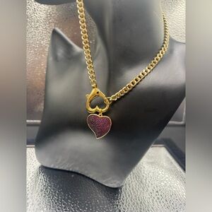 Gold Heart Pendant Necklace With Ruby Heart